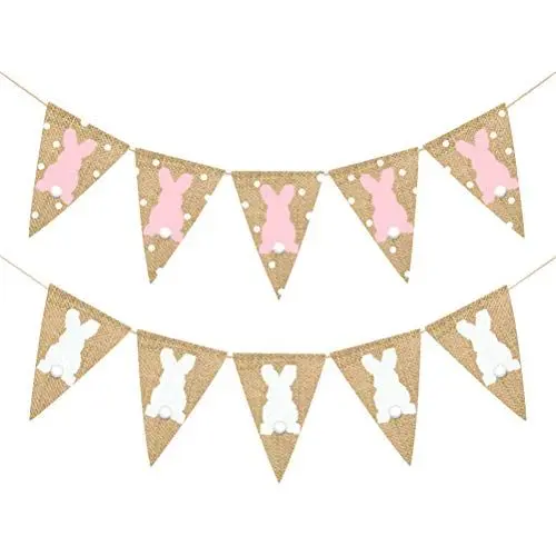 Produktbild: 2 Stück -Wimpelkette, Banner, Kaninchen, Wellenspitze, Girlande für -Party-Dekorationen (Weiß + Pink)