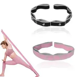 Produktbild: 2 Stück Yoga Gurt, Fitnessband mit 8 Schleifen, Yogagurt Gummiband Sport Yoga Stretch Gurt Schlaufenband Gymnastikbänder Pilates Zubehör für Pilates Tanz Gymnastik Effektives Dehnung
