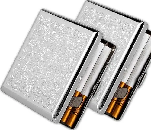 Produktbild: 2 Stück Zigarettenetui Metall Zigarettenetui Modische Herren Zigarettenbox (Xiaotangcao Silber)