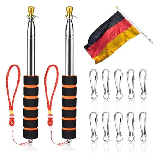 Produktbild: 2 Stück teleskop fahnenstange，fahnenstange, flaggenstock Set mit 10 Clips Haken für Reise Camping Ausflüge Wettbewerbe Reiseleiter Lehrer Touristenführer Reisen Camping