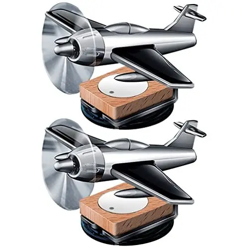 Produktbild: Solar Flugzeug, 2 Stücke Auto Diffuser für ätherische öle Ätherisches Öl Diffusor Ornamente Solarenergie Drehen Flugzeug Diffusor Holzsockel Ornamente für Auto, Büro, Zuhause, Weihnachten