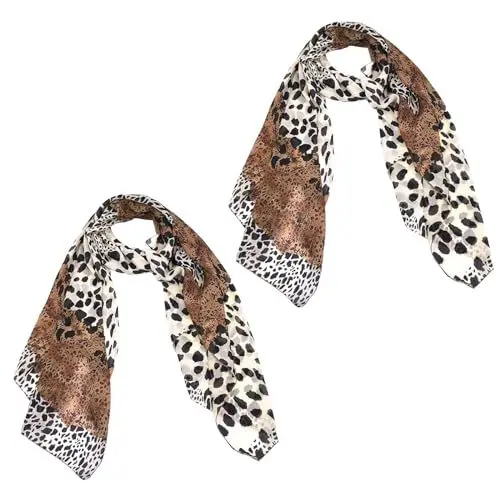 Produktbild: 2 Stücke Damen Chiffon Halstuch für Schal Frühling Dünner Schal Soft Leopard Print Scarves,Eleganter Halstuch Damen Hochwertiger Damenschal aus Polyester Geeignet für alle Jahreszeiten