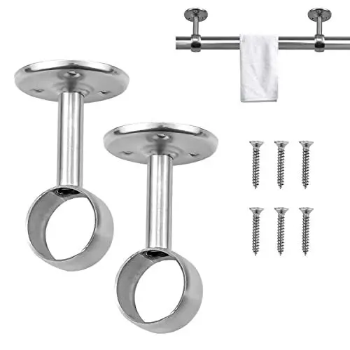 Produktbild: Lulullaby 2 Stücke Deckenhalterung, Gardinenstange Halterung Edelstahl Gardinen Wandhalter, Edelstahl-Garderoben-Rohr Decke Wand 22 MM, Auflageträger für Kleiderstange Kleiderschrank Schrankroh