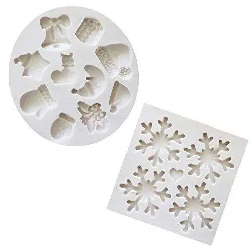 Produktbild: CNYMANY Fondant-Silikonformen, 14 Mulden, 3D-Weihnachts-Schneeflocke, Glocke, Zucker-Handwerk, Kuchendekoration, Cupcake-Topper, Bastelprojekte, Blütenpaste, Harz, Polymer-Ton-Form, 2 Stück