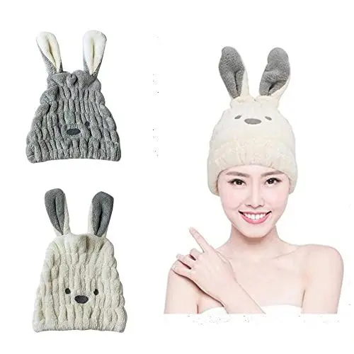 Produktbild: Copiel 2 Stücke Haar Handtuch Wrap, Haartuch, Haartrocknungskappen, Haarturban-Handtuch, Süßes Haar Schnelltrocknender Handtuchhut, Mikrofaser-Haartuch für Kinder Mädchen Frauen