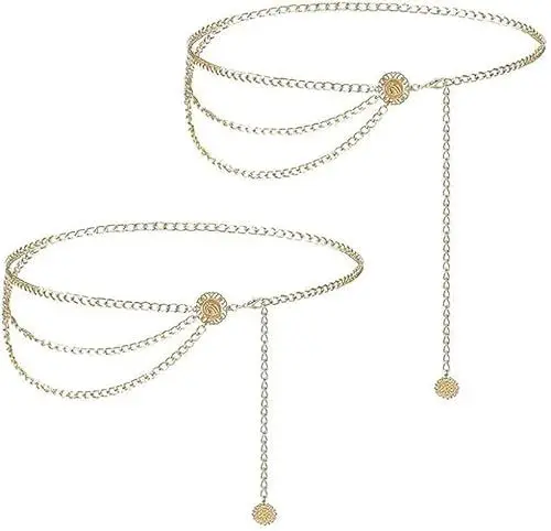 Produktbild: 2 Stücke Kettengürtel Silber Körperkette Gold Mehrschichtig Bauchkette Frei Einstellbare Länge,Waist Chain Geeignet für Freizeitkleidung oder Strandbikinis,Zeigen Sie Einzigartigen Charme