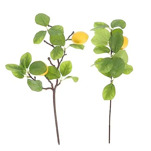 Produktbild: 2 Stücke Künstliche Zitronenzweige Zitronen Blumenstrauß Dekozweige Kunstblumen Gesteck Kunstpflanzen Hochzeit Wohnzimmer Tischdeko Frühlingsdeko Vase Landhaus Ostern Deko Zweige Blumenarrangement