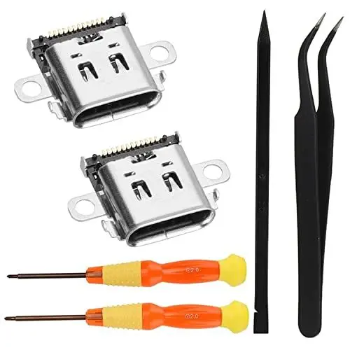 Produktbild: 2 Stücke Ladebuchse für Nintendo Switch Ladeanschluss USB Typ-C Ladegerät Buchse Anschluss Ersatz für Schalter mit 2 x Schraubendreher, 1x Pinzette, 1x Pry für Nintendo Switch