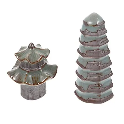 Produktbild: 2 Stücke Mini Keramik Pagoda Laterne Statue Miniatur Bonsai Figuren Mini Pagoda Statue für Bonsai Tost Micro Landschaft Dekor