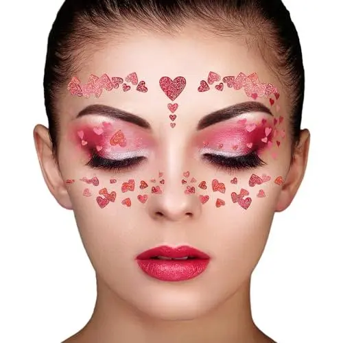 Produktbild: 2 Stücke Temporäre Tattoos - Herzen, Gesichts - Aufkleber Set Klebetattoos Temporäre Tattoos Halloween/Karneval - Rot