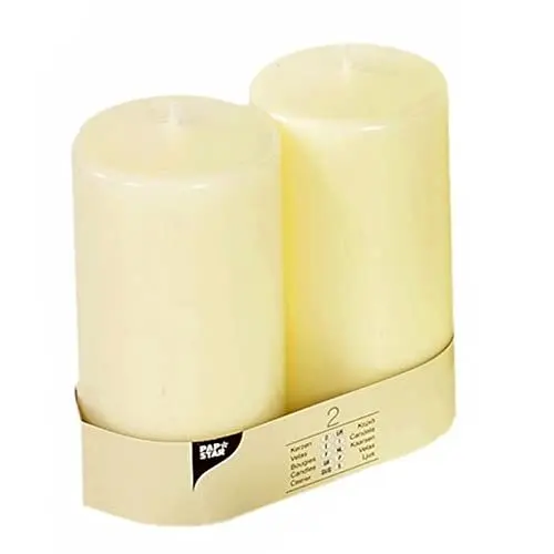Produktbild: 2 Stumpenkerzen Ø 80 mm · 150 mm elfenbein mit Flachkopf