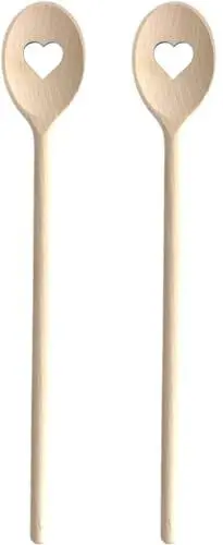 Produktbild: 2 X Kochlöffel aus Holz mit Herz 30 cm, Kochlöffel Holz Holzkochlöffel Buche Herzlöffel Holzlöffel