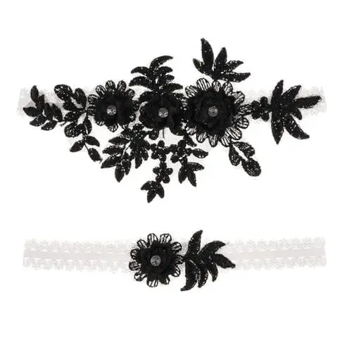 Produktbild: 2 stücke Hochzeit Strumpfband Spitze Strass elastische brautstrumpfbänder für Brautjungfer Hochzeit zugunsten Dekoration schwarz