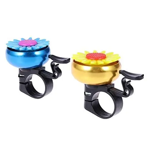 Produktbild: 2 stücke Sonnenblumenförmige Fahrradklingel Kinder Kinder Fahrradklingel Radfahren Glocke Lenker Ring Glocke Ringer Horn (Golden + Blau)