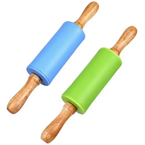 Produktbild: 2 stücke silikon Nudelholz antihaft oberfläche holzgriff teig teigrolle backen Werkzeug für Kinder Kinder (mischfarbe)
