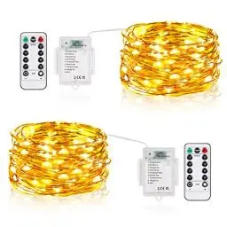 Produktbild: 2 x 50er Led Lichterkette mit Batterie, 5M LED Batteriebetrieben Drahtlichterkette mit 8 Programm und Timer für Zimmer, Terrasse, Innen/Außen Dekoration, Beleuchtung Deko