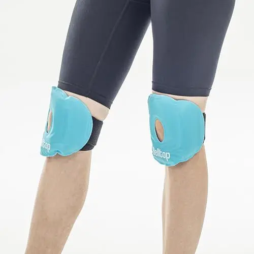Produktbild: 2 x Kalt Warm Kompressen Knie. Kühlpacks für Prellungen (Wiederverwendbare). 2-Kniebandage gel mit Klettverschluss: Knieschmerzen, Meniskus und Arthritis. Gel-Kühlkissen für Gefrierschrank/Mikrowelle.