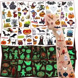 Produktbild: 20 Blatt Halloween Tattoo Kinder, Halloween Kinder Gesicht Tattoos Leuchtende, Halloween Kostüm Kinder Gesichtstattoo Schminke Accessoires, Halloween Deko Kinder Party Mitgebsel Spiele Geschenke
