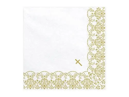 Produktbild: 20 Servietten 33x33cm weiß mit goldenem Ornament Kommunion Konfirmation Taufe