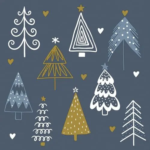 Produktbild: 20 Servietten Weihnachten Gemalte Weihnachtsbäume blau als Tischdeko. Papierservietten mit Motiv. Auch für Decoupage und Serviettentechnik 33x33cm