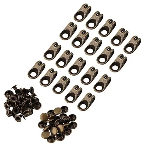 Produktbild: 20 Set Sicherheits-Schnürsenkelschnallen, Legierungsstiefel-Spitzenhaken, Spitzenbeschläge mit Nieten, Kletterzubehör für Outdoor-Bergsteigerstiefel (Bronze mit Riemen)
