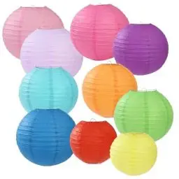 Produktbild: 20 Stück Bunte Papierlaternen Lampions, Papier Laterne rund Lampenschirm,10 Farben Papierlaterne für Dekoration im Freien, Geburtstage, Hochzeiten und Feiertagsdekorationen