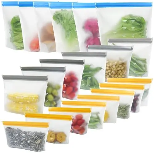 Produktbild: 20 Stück Gefrierbeutel Wiederverwendbar mit Stehendes Boden-Design, Silikonbeutel für Lebensmittel,Auslaufsichere Gefrierbeutel Küche Beutel für Süßigkeiten, Obst, Müsli, Haushaltsorganisation