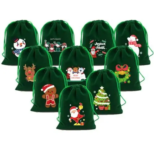 Produktbild: 20 Stück Geschenktüten mit Kordelzug, Weihnachtsgeschenktüten kleine Geschenkbeutel,für Geschenkverpackung Süßigkeiten Partyzubehör