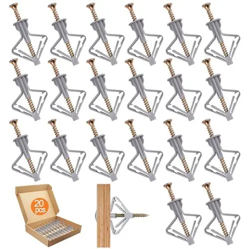 Produktbild: 20 Stück Gipskartondübel mit 20 Stück Schrauben, Butterfly Hohlraumdübel Gipskartondübe, Trockenbaudübel Anker Sets, Selbstbohrender Schrauben für Ziegeln, Beton, Gipskarton