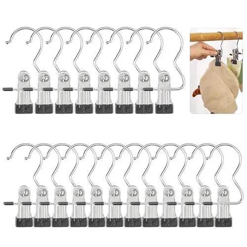 Produktbild: 20 Stück Kleiderbügel Hosen mit Haken Wäsche Aufhängen Kleiderbügel Haken Hosenbügel Klemmbügel Geeignet für Oberteile Hosen Socken Handtücher Schwarz