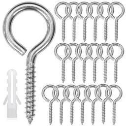 Produktbild: 20 Stück M5 x 65 Ösenschrauben Edelstahl Haken Schraubhaken Heavy Duty Schraubösen, Ringschraube Nägel Ösen Schraube für DIY Kork Handwerk Hängende Holzrahmen