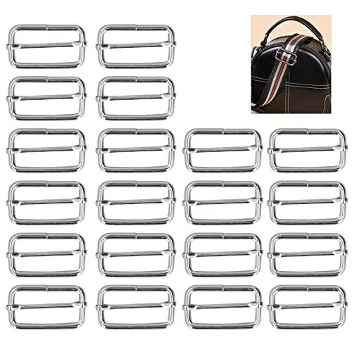 Produktbild: Zerodis 20 Stück Metall Rechteck Einsteller, Langlebig Fadeless Exquisite Breite Anwendung Metallschnalle Rutschen Schnalle Roller Pin Schnallen Slider Strap Adjuster für Gürteltaschen DIY(4x38x20mm)