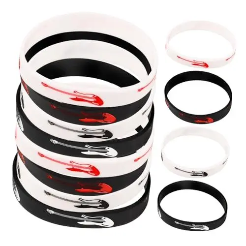 Produktbild: 20 Stück Musik Party Armbänder Musik Challenge Party Armbänder Gitarre Dehnbare Armbänder Gitarren Rap Partyzubehör Silikon Armbänder Antistatisches Armband DIY Armbänder GLSTOY