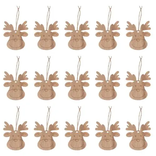 Produktbild: 20 Stück Rentier Holzausschnitte Christbaumschmuck Holzanhänger Rentier Hängedekoration Hölzerne Weihnachtsausschnitte Ornamente Zum Basteln Weihnachten Deko