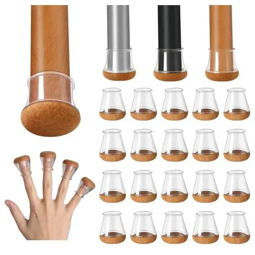 Produktbild: 20 Stück Stuhlbeinkappen Rund Silikon Schutzkappen für Stuhlbeine, Filzgleiter für Holzböden, Laminat und Fliesenböden, Transparent Klein Stuhlbeinschoner Bodenschutz Durchmesser 14-20mm