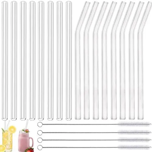Produktbild: 20 Stücke Cocktail Strohhalme Glasstrohhalme Wiederverwendbar Trinkhalme Trinkröhrchen Ersatzstroh Geeignet für Smoothies Milchshakes Säfte Milch Tee Limonaden und Andere Getränke