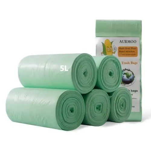 Produktbild: AURMOO 200 Biologisch Säcke, 5L Biologisch Müllsäcke, Müllbeutel, Küchen Lebensmittel Abfallbeutel, müll Abfallbeutel für Küche, Büro, Wohnzimmer(W32XH35cm,Grün)