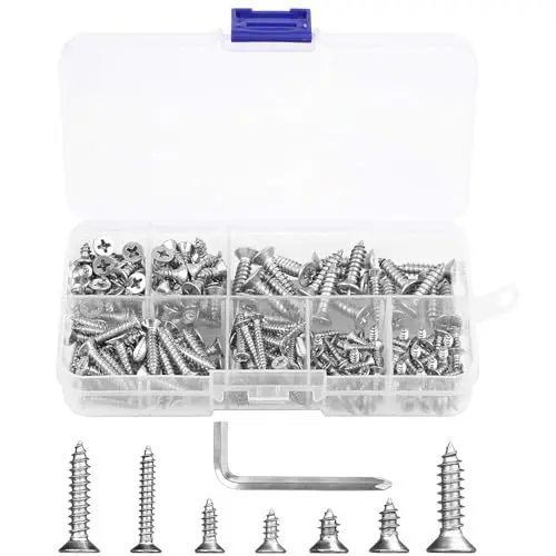 Produktbild: 200 Edelstahl Tellerkopfschrauben Set, M3 M4 M5 7 Sizes Selbstschneidende Schrauben, Selbstschneidendes Kreuzschlitz Holzschrauben für Selbstgemachtes, Reparatur, Holzbearbeitung