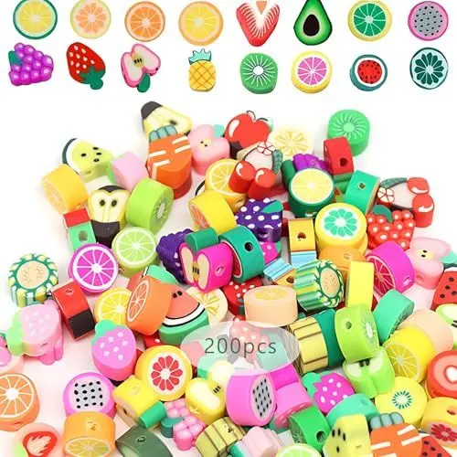 Produktbild: 200 StüCk Obst Perlen Zum AuffäDeln, Polymer Clay Beads FrüChte Weiche Keramik Beads Obst Armband Perlen Schmuck Diy Armband Halskette Ohrringe ZubehöR Zur Herstellung Von Halskettenschmuck