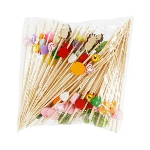Produktbild: 200 Stück Cocktailspieße, Spieße Fingerfood Holzspieße 12cm Holz Cocktail Deko Spiesse für Snacks Fingerfood Obstspieße Kinder Verschiedenen Formen Cocktail Sticks für Bars Buffet