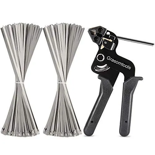 Produktbild: 200 Stück Edelstahl-Kabelbinder und Metallbinderpistole, Kabelbinder-Werkzeug, Kabelbinderpistole für Edelstahl-Kabelbinder, 4,6 x 270 mm