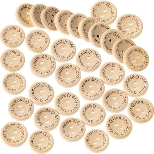 Produktbild: 200 Stück Natürliche Holzknöpfe Zum Annähen und Basteln - Handgefertigt in Verschiedenen Formen - Wooden Buttons in Bulk für Dekorationen