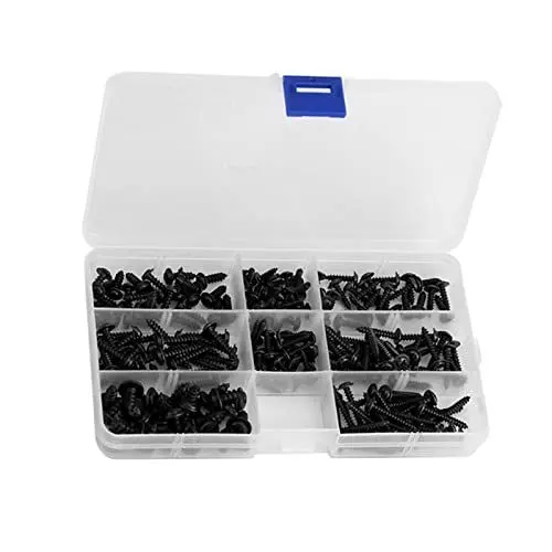 Produktbild: Lautsprecher Schrauben,Spax Schwarz,Auto-Innenraumschrauben,Schwarze Edelstahl-Pilzkopfschrauben,Vis A Tete Bombee Noir 200 Stück Kohlenstoffstahl-Rundkopf-Blechschrauben,Werkze