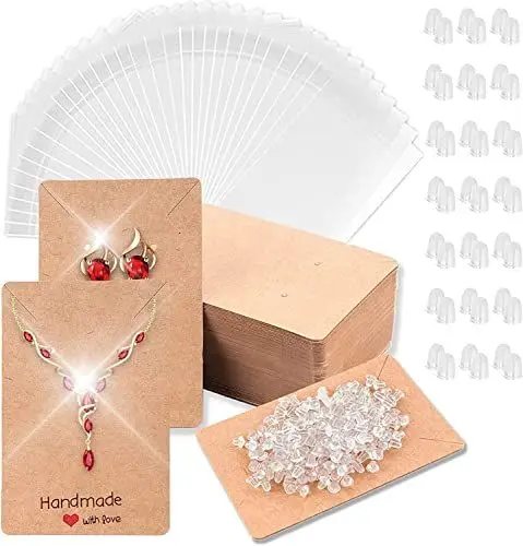 Produktbild: 200 Stück Ohrring Display Karten einstellen, 50 Stück KraftpapierDisplay Karten mit 50 Stück Selbstsiegelnde Beutel und 100 Stück Ohrring Rücken für die Herstellung von DIY-Schmuckzubehör