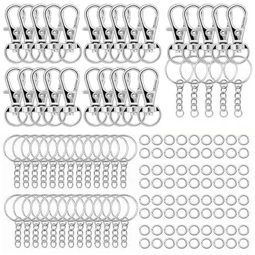 Produktbild: 200 Stück Schlüsselringe, Karabinerhaken Schlüsselanhänger Ringe mit Kette Schlüsselring Karabiner Klein Verschlüsse für Armbänder Edelstahl DIY Schmuck Zubehör Verschlüsse