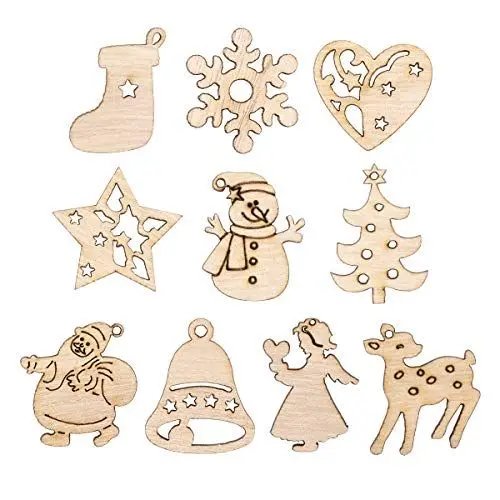 Produktbild: 200 Stücke Weihnachtsbaum Holzscheiben Christbaumanhänger Holz Streudeko Baumschmuck Christbaumschmuck Weihnachtsdeko zum Aufhängen (Stil gemischt)