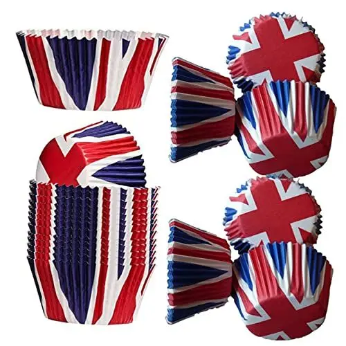 Produktbild: PRETYZOOM 200stücke Union Jack Muffin Förmchen Aus Lebensmittelechtem Papier Für Backen Und Party-dekoration Für Und Desserts Weihnachtsfeiern Und Geburtstagsfeiern
