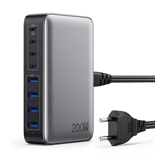 Produktbild: 200W USB C Ladegerät, GaN III 8-Port USB Schnellladegerät PPS PD 65W Laptop Ladegerät Adapter USB C Schnellladestation mit USB-A, USB C Netzteil Charger für MacBook, iPhone, ipad,SteamDeck,Smartphones