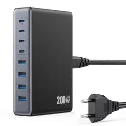 Produktbild: 200W USB C Ladegerät Mehrfach, 8-in-1 GaN III USB C Netzteil Schnellladegerät mit QC4.0 USB-A, PPS PD 65W Laptop Ladegerät USB Ladestation für MacBook Pro/Air, iPad, i Phone, Samsung, Steam Deck(Blau)