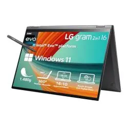 Produktbild: 2023 LG Gram 16 Zoll Ultralight 2-in-1 Convertible Notebook & Tablet - 1.480g Intel Core i7 (16GB RAM, 1TB SSD, 16:10 IPS LCD Display mit Pen Touch, Thunderbolt 4, Win 11 Home, Mirametrix) - Schwarz